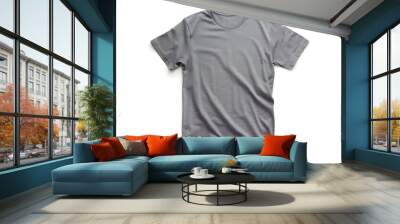 Grey Crew Neck T-Shirt with Short Sleeves isolated on White Background Wall mural