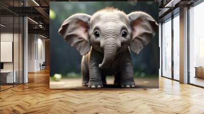 A cute Kawaii tiny hyper realistic elephant with a plain background. Wall mural