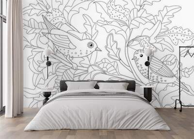 A coloring page for adult with an outline drawing of flying anim Wall mural