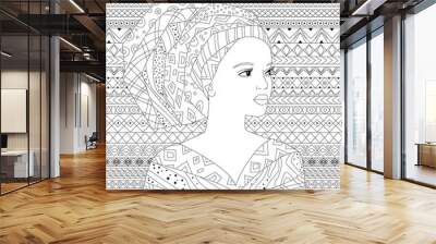 Beautiful african woman looking away against geometric backgroun Wall mural