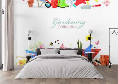 collection of borders with colorful gardening tools for your des Wall mural