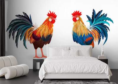 collection of detailed lovely roosters for your design Wall mural