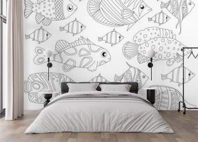 collection of lovely exotic fish with fancy ornament for your co Wall mural