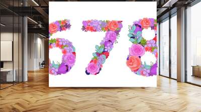 colorful flowers arrangement in number shape 5, 6, 7, 8, 9. set Wall mural