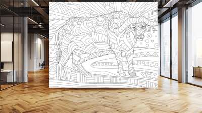 Coloring book page for adults and children. African savannah fan Wall mural