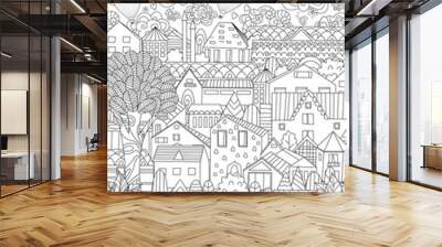 cute cityscape with hot air balloons in sky for your coloring bo Wall mural