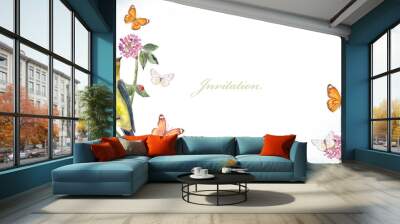 horizontal banner with a pretty bird in meadow flowers. watercolor painting Wall mural