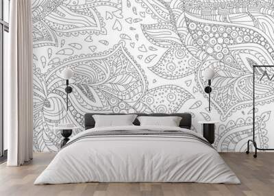 outlined ethnic pattern coloring book. black and white floral pa Wall mural