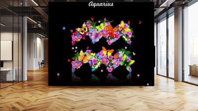 Pattern with butterflies, cute zodiac sign - aquarius Wall mural