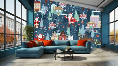 seamless texture with christmas cityscape Wall mural