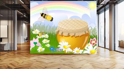 Summer panorama from a jar sweet honey Illustration contains a t Wall mural