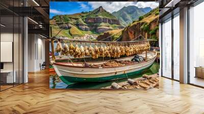  Île de Madère : bateau où sèche la morue Wall mural