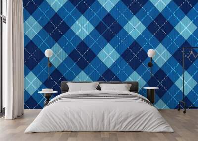 Blue argyle pattern seamless design. Dark geometric stitched vector graphic for gift paper, socks, sweater, jumper, other trendy spring autumn winter modern fashion textile or paper print. Wall mural