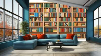 Bookcases and bookshelves full of books. Isolated on white background. Education library and bookstore concept.  Vector illustration. Wall mural