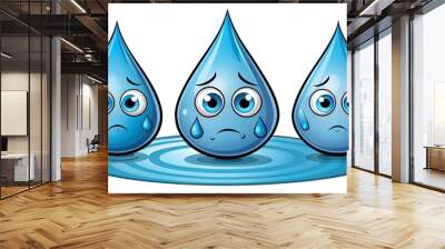 Cartoon sweat tear. Cry tears drops, puddle water droplets, drip falling drop, simple raindrop, watery eyes expression despair, neat isolated icon png illustration Wall mural