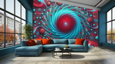 Dynamic Back to School with bold crimson & cyan interspersed with swirling patterns & particles celebrating new school year background Wall mural