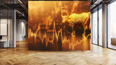 Gold stock market charts going up bull bullish concept, finance financial bank crypto investment growth background pattern with copy space for design  Wall mural