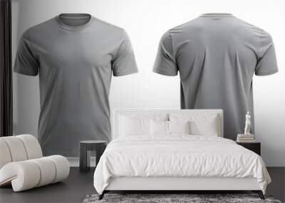 grey t shirt front and back view, isolated on white background. Ready for your mock up design template  Wall mural