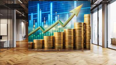 Growth money arrow of success financial business on coin concept investment earnings of profit graph finance development or increase economic market chart stock currency strategy Wall mural