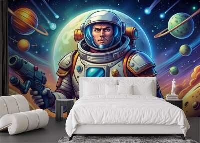 Hand drawn cartoon sci-fi space star warrior illustration
 Wall mural