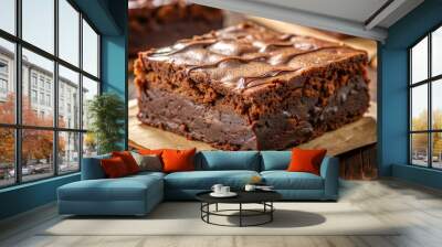 Homemade square brownie close up Wall mural