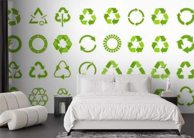 Mega set of recycle icon. Green recycling and rotation arrow icon pack. Flat design web elements for website, app for infographics materials. Eco vector illustration. Isolated on white background. Wall mural