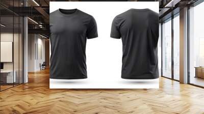 Plain black t-shirt front and back view for mockup in PNG transparent background Wall mural