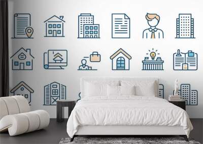 Realtor Editable Icons set. Vector illustration in modern thin line style of real estate related icons: agent, agency, contract, and more. Pictograms and infographics for mobile apps. Wall mural