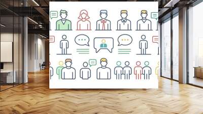 Talking people line icons. Vector illustration include icon - teamwork, business agreement, teamwork, discussion outline pictogram for meeting communication. 64x64 Pixel Perfect, Editable Stroke Wall mural