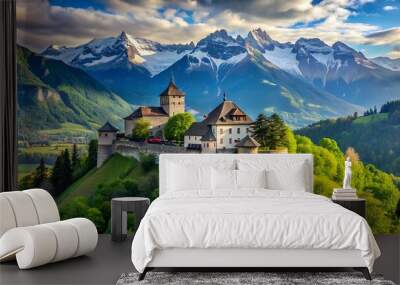 Vaduz castle, Liechtenstein, Alps mountains Wall mural