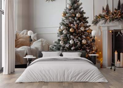 christmas tree with gifts and decorations Wall mural