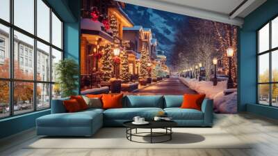 Colorado Christmas Lights: Magical Winter Town Decorated with Festive Christmas Lights in Vail, Colorado Wall mural