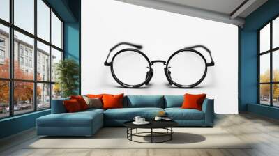 Eye Glasses White Background. Black Frame Eyeglasses Isolated with Copy Space Wall mural