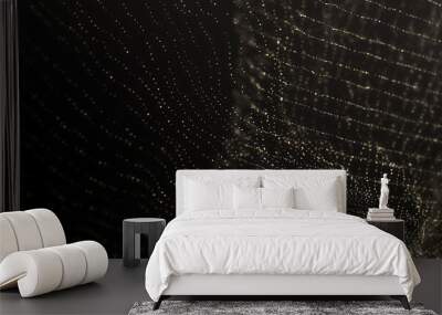 Abstract particle golden luxury collection. Dark black background with glowing particles. Amazing fluid dynamic modern design. Elegant BG. Magical surface digital wallpaper. Universe Illustration #4 Wall mural