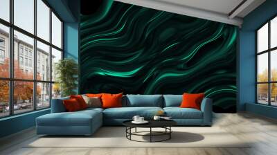 Amazing abstract dark green texture. 3d vertical banner emerald royal color. Oil marble picture with glowing effect. Wavy fluid trendy modern background. Ad summer tropical sale. Fresh design frame BG Wall mural