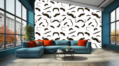 Black mustache abstract vector seamless pattern on white. Wrapping paper for holiday gift. Movember background. Little man birth party backdrop. Father's Day invite card Wall mural