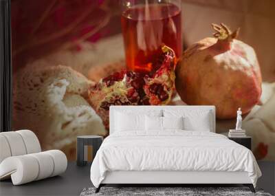 Pomegranate and pomegranate juice. Pomegranate still life Wall mural