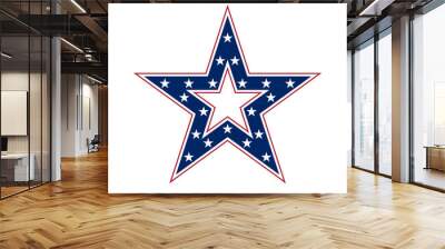 American star sign. Blue and red icon, isolated on white background. Patriotic object. Vintage graphics. National design element. Symbol of 4th july, patriotism, democracy. Vector illustration Wall mural