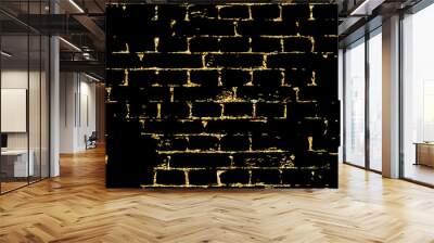 Brick wall gold texture pattern. Golden and black abstract decorative tile background. Grunge retro surface. Old brickwork silhouette. Urban design for wallpaper, card, decoration. Vector Illustration Wall mural