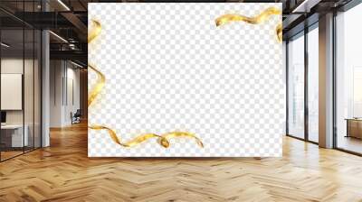 Gold ribbon frame. Golden serpentine design. Decorative streamer border, isolated transparent white background. Decoration for Christmas, carnival, holiday celebration, birthday. Vector illustration Wall mural