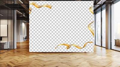 Gold ribbon frame. Golden serpentine design. Decorative streamer border, isolated transparent white background. Decoration for Christmas, carnival, holiday celebration, birthday. Vector illustration Wall mural