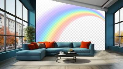 Rainbow icon. Shape arch realistic isolated on white transparent background. Colorful light and bright design element. Symbol of rain, sky, clear, nature. Graphic object Vector illustration Wall mural