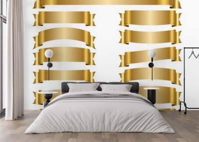 ribbon gold banners set. sign golden satin blank for promotion, web, advertising text. collection sh Wall mural