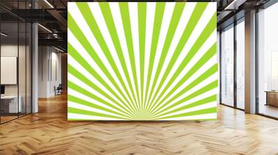 Sun rays background. Green radiate sun beam burst effect. Sunbeam light flash boom. Template starburst poster. Sunlight star, sunrise glow burst. Solar radiance glare retro design. Vector illustration Wall mural