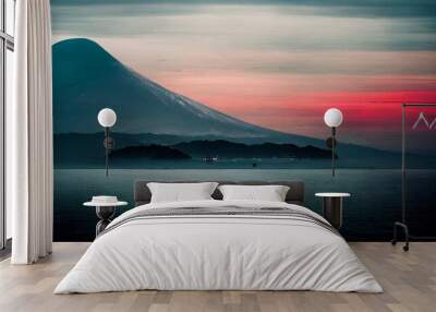 Shizuoka mountain lake with evening sky Wall mural