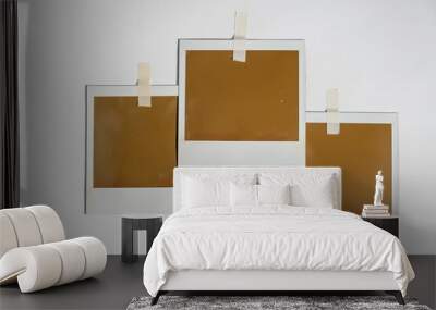 Three blank photo frames on white background. Wall mural