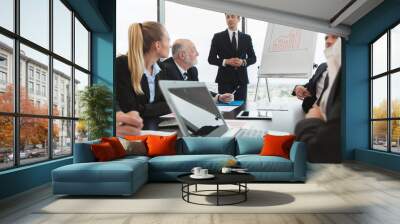 Business people and financial reports Wall mural