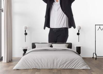 Happy businessman with arms up Wall mural