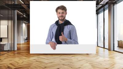 Man shows thumbs up holding banner Wall mural