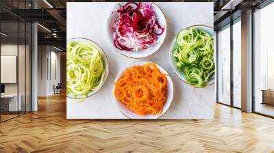 Spiralized Vegetables Noodle Carrot, Beetroot, Zucchini and Cucumber Wall mural